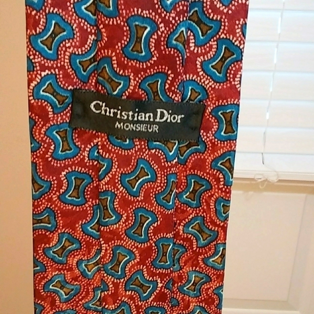 Christian Dior Monsueur Men's NeckTie Red Oxblood Blue White And Gold Color.